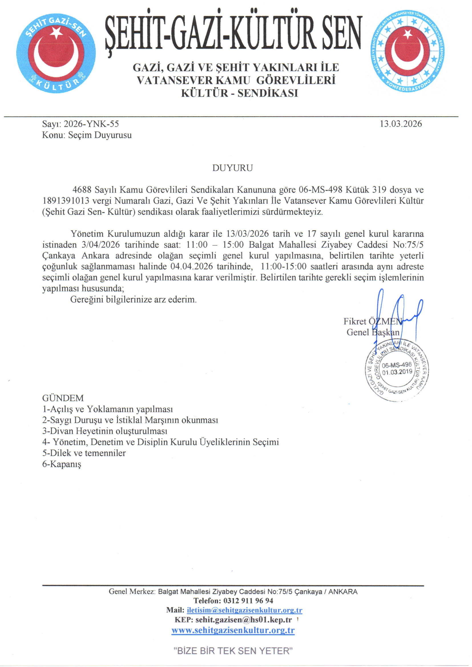 Olağan Seçimli Genel Kurul Duyurusu