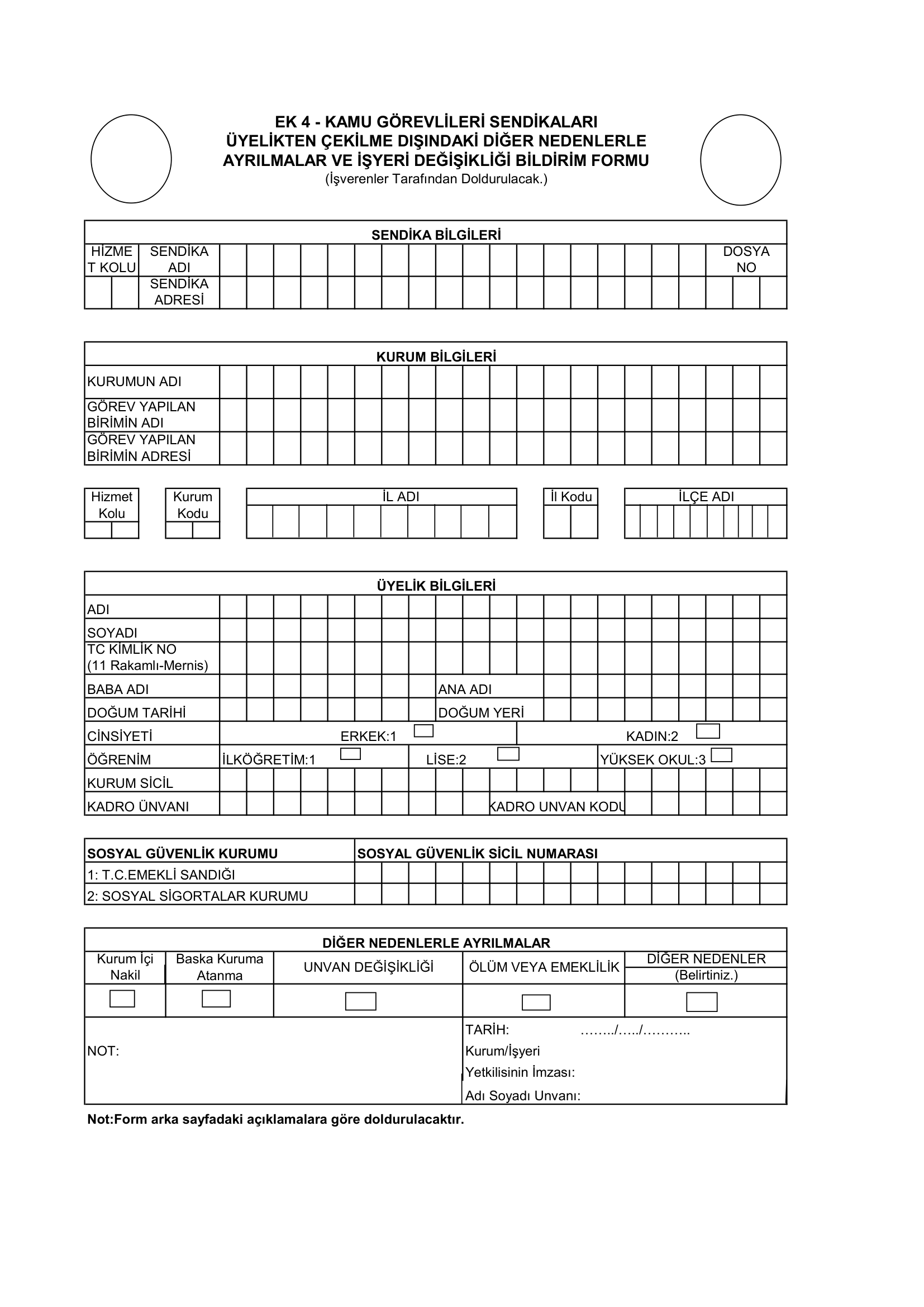 Üyelikten Çekilme Formu