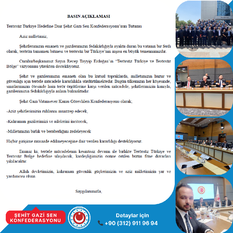 Terörsüz Türkiye Hedefine Dair Şehit Gazi Sen Konfederasyonu’nun Tutumu