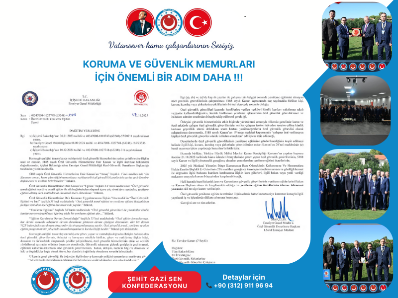 ÖNEMLİ DUYURU – ÖZEL GÜVENLİK YENİLEME EĞİTİM ÜCRETİNE İLİŞKİN TARİHİ ADIM